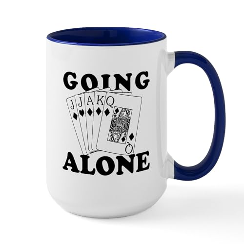 White/Navy Inside - Euchre Going Alone/Loner Large Mug