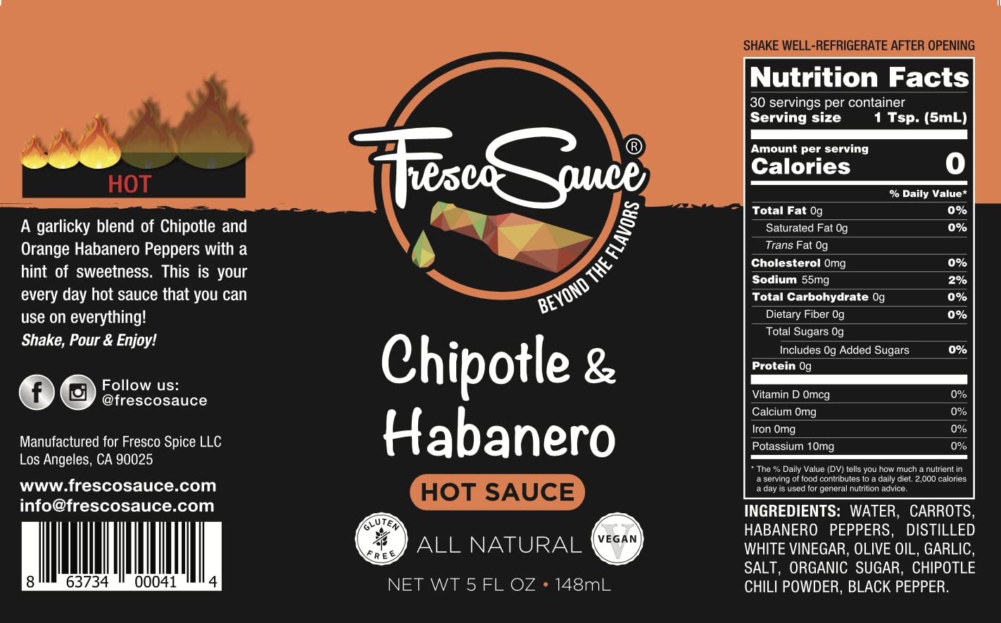 Fire Roasted Pepper Hot Sauce Combo - Chipotle & Habanero - All Natural Vegan Gluten Free Hot Sauce Variety Pack (2 x 5 fl oz) - Perfect for Tacos, Wings, Burgers & BBQ