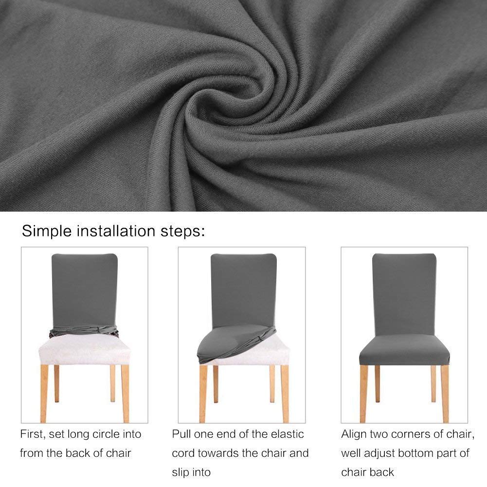 Stretch Spandex Dining Chair Covers 6-Pack - Washable & Removable Parson Chair Slipcovers, Kitchen Seat Protectors (Grey) - Perfect for Home, Restaurant, and Office Use