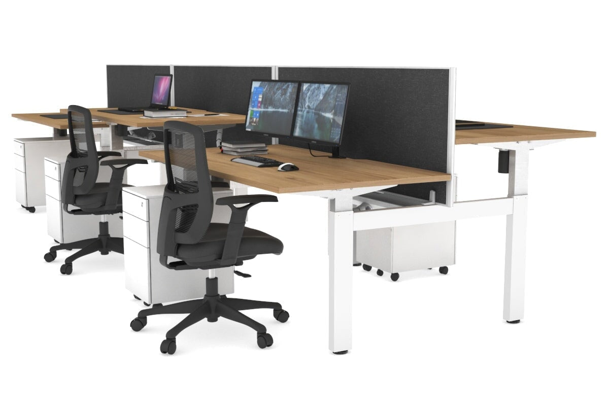 Adjustable 6-Person H Bench Workstation with White Frame - 1400L x 800W, Cable Management Scallop | Perfect for Office, Coworking Spaces & Home Offices