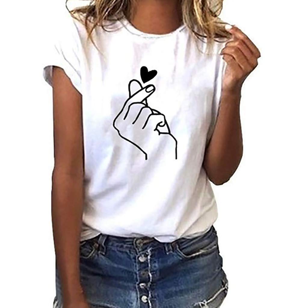 Women's Casual Print T-Shirt - Short Sleeve O-Neck Blouse Top (White, XXXL) | Perfect for Summer Outfits, Beach Wear & Everyday Casual Style