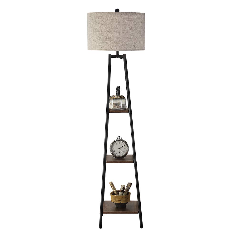ROSEN GARDEN Modern Floor Lamp with Shelves & Fabric Shade - Adjustable Standing Reading Light, Tall Pole Lamp for Living Room & Bedroom Décor - Perfect for Cozy Reading Nooks & Accent Lighting