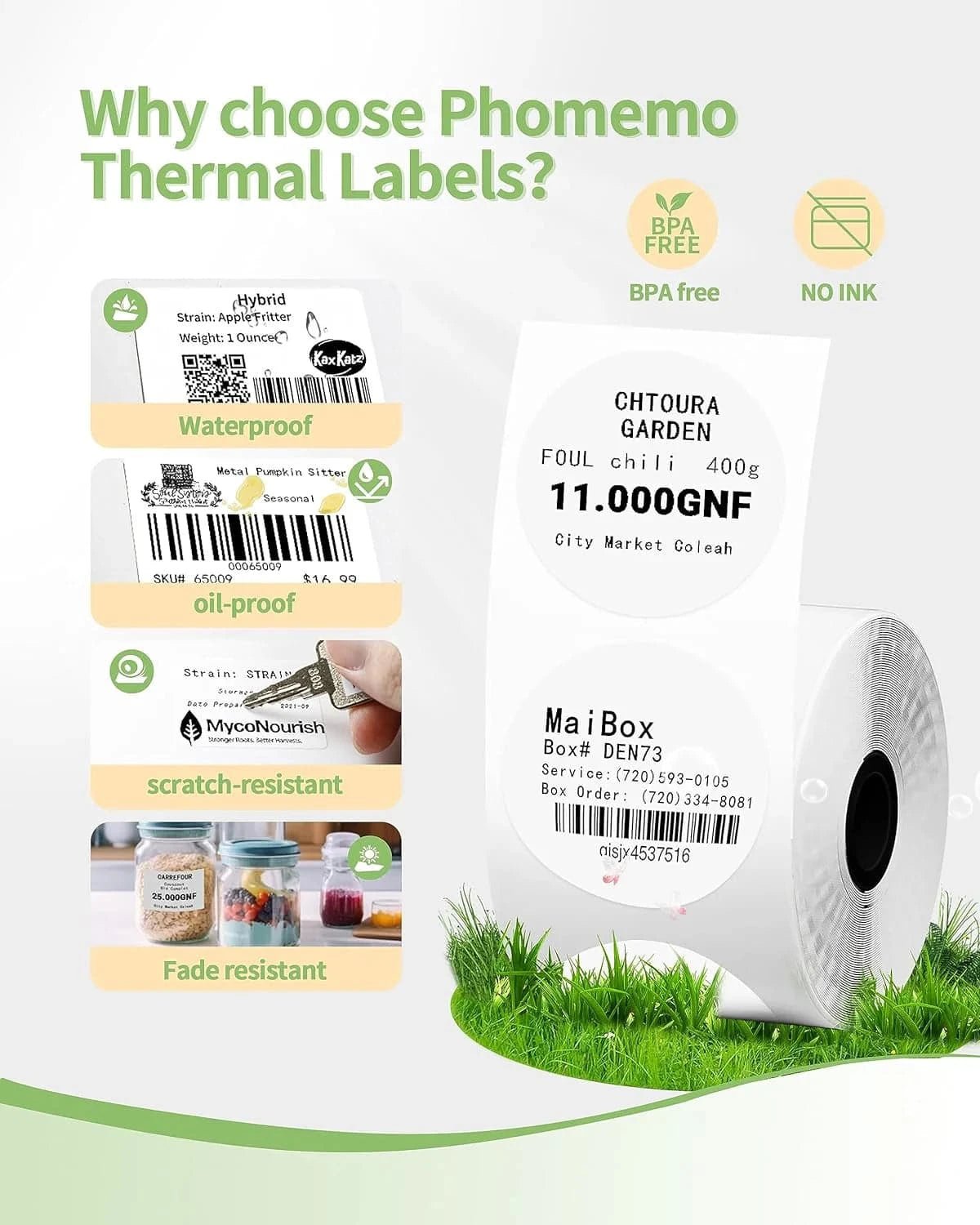 Phomemo 40×15mm White Thermal Labels - Compatible with M110, M120, M200, M220, M221, M150 Printers - 1 Roll (1000 Labels) - Perfect for Shipping, Inventory & Barcode Labeling