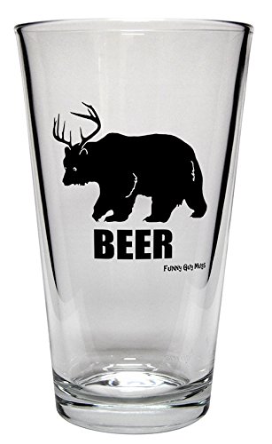 Funny Bear & Deer Beer Mug - 16 oz Pint Glass for Gifts, Parties & Home Bar Decor | Unique Novelty Drinking Cup