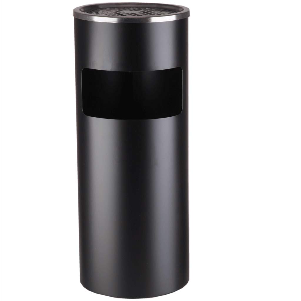 Stainless Steel Outdoor Trash Can with Cigarette Ashtray - 2-in-1 Free Standing Metal Garbage Bin for Patio, Garden, and Public Spaces - Durable & Weatherproof Dustbin for Home and Commercial Use