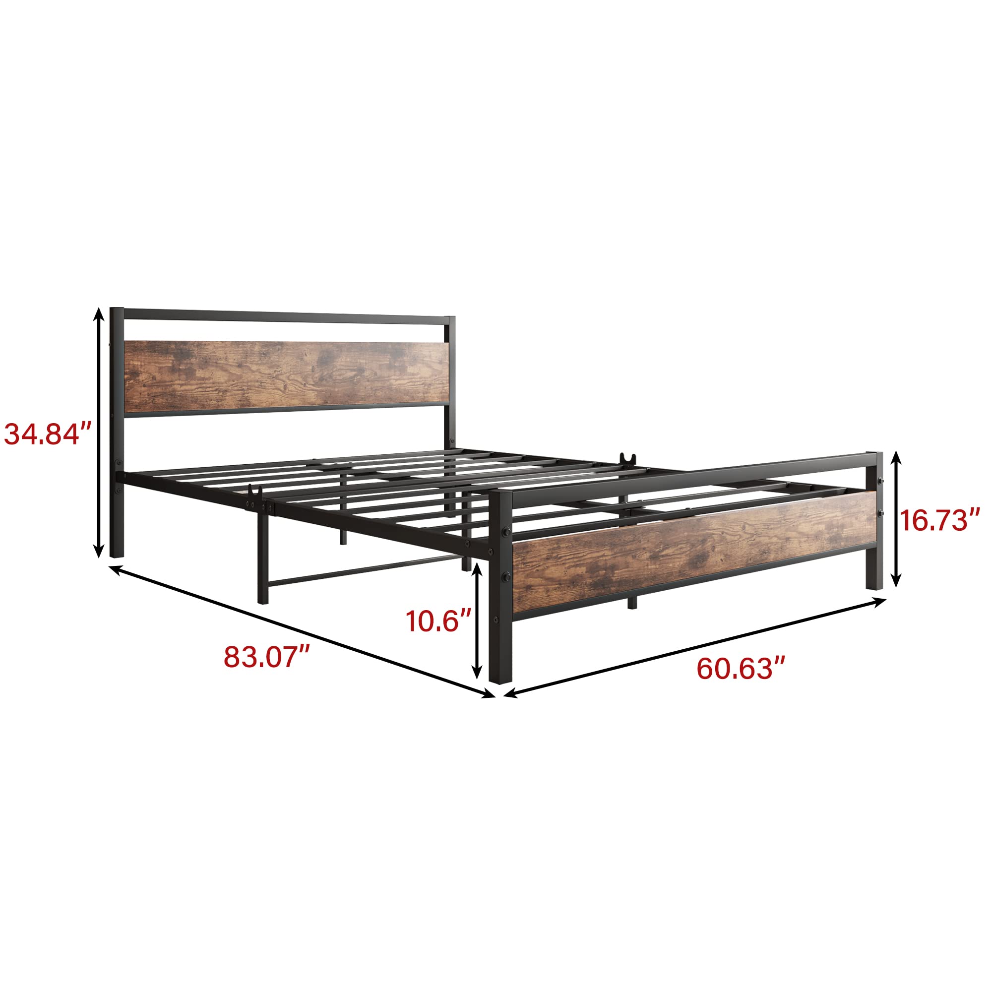 BOFENG Black Queen Size Bed Frame with Wood Headboard - Heavy Duty Platform Bed with Storage, No Box Spring Needed, Sturdy Steel Slats, Noise Free (Brown) - Perfect for Master Bedrooms, Guest Rooms & Small Spaces