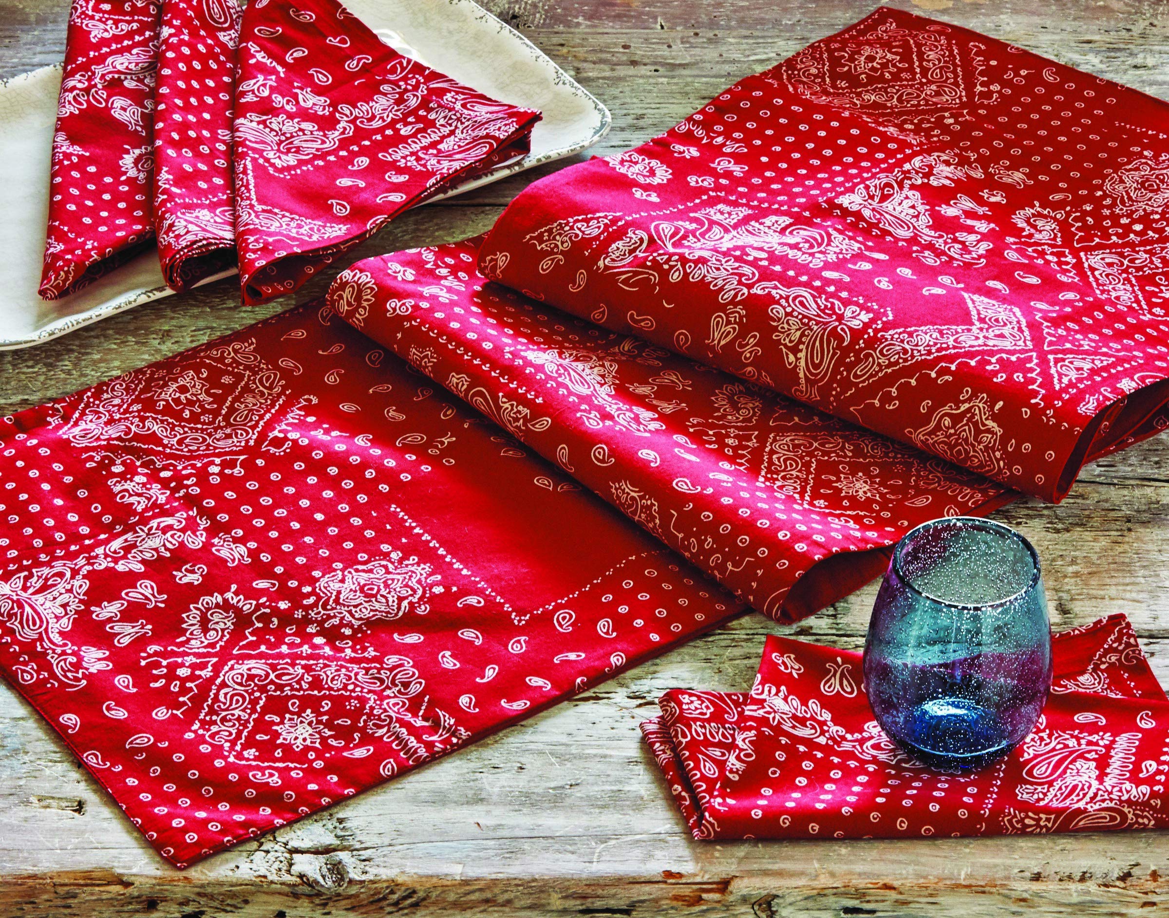 Premium Cotton Hand Screen Printed Red Bandana Napkin Set of 4 - Stylish Home Table Decor for Dining, Parties & Picnics