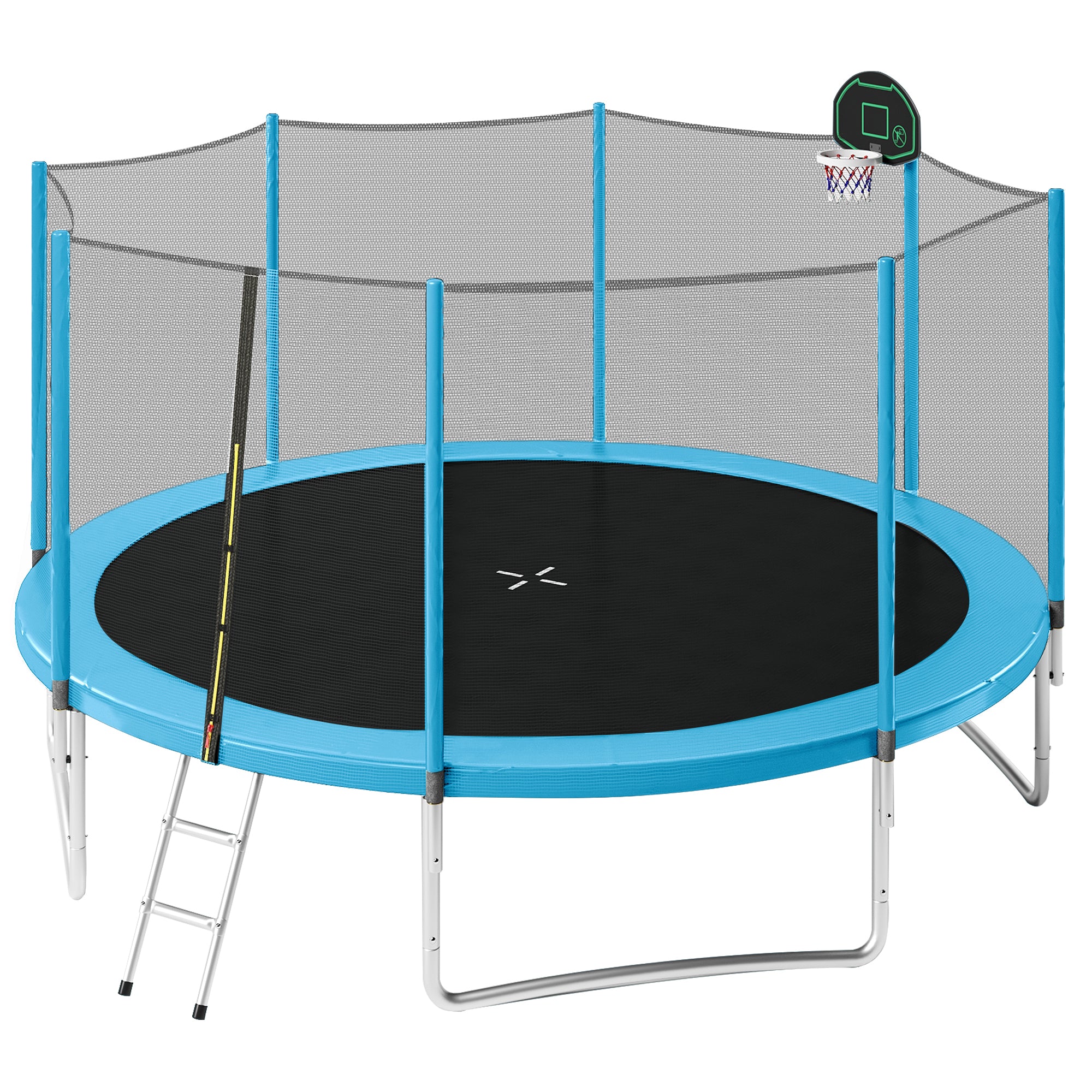 14FT Kids Trampoline with Safety Enclosure Net, Basketball Hoop & Ladder - Easy Assembly Outdoor Round Trampoline for Backyard Fun & Exercise