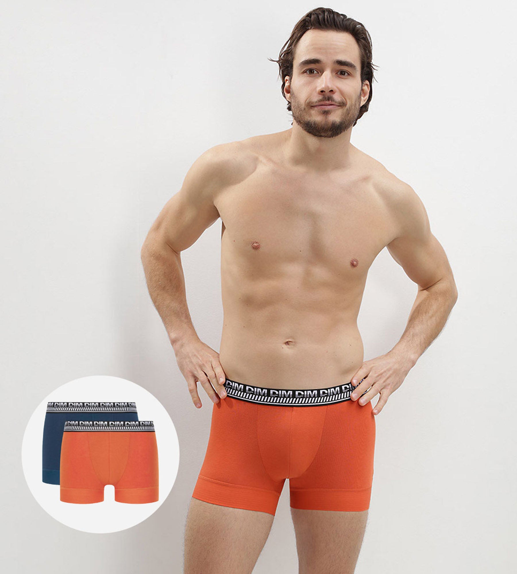 2 Pack Stretch Cotton Men's Boxer Briefs - Blue & Orange - Stay & Fit Comfort for Everyday Wear & Active Lifestyle