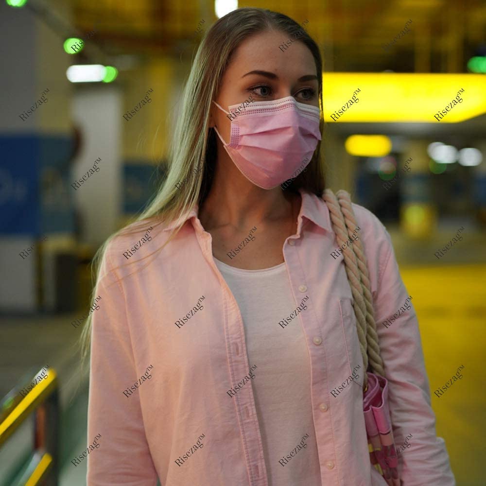 Wisezag 100-Pack Pink Disposable Face Masks for Women - 3-Ply Meltblown Fabric, Nose Clip, Breathable & Comfortable - Ideal for Daily Use, Travel, and Pollution Protection