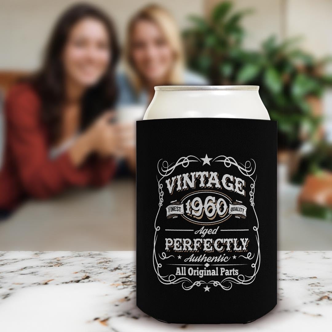 Vintage 1960s Themed 65th Birthday Party Supplies - 96 Pack Retro Can Coolers & Drink Sleeves for Beer, Soda & Cocktails - Perfect for 1960s Themed Parties, Milestone Birthdays & Retro Celebrations