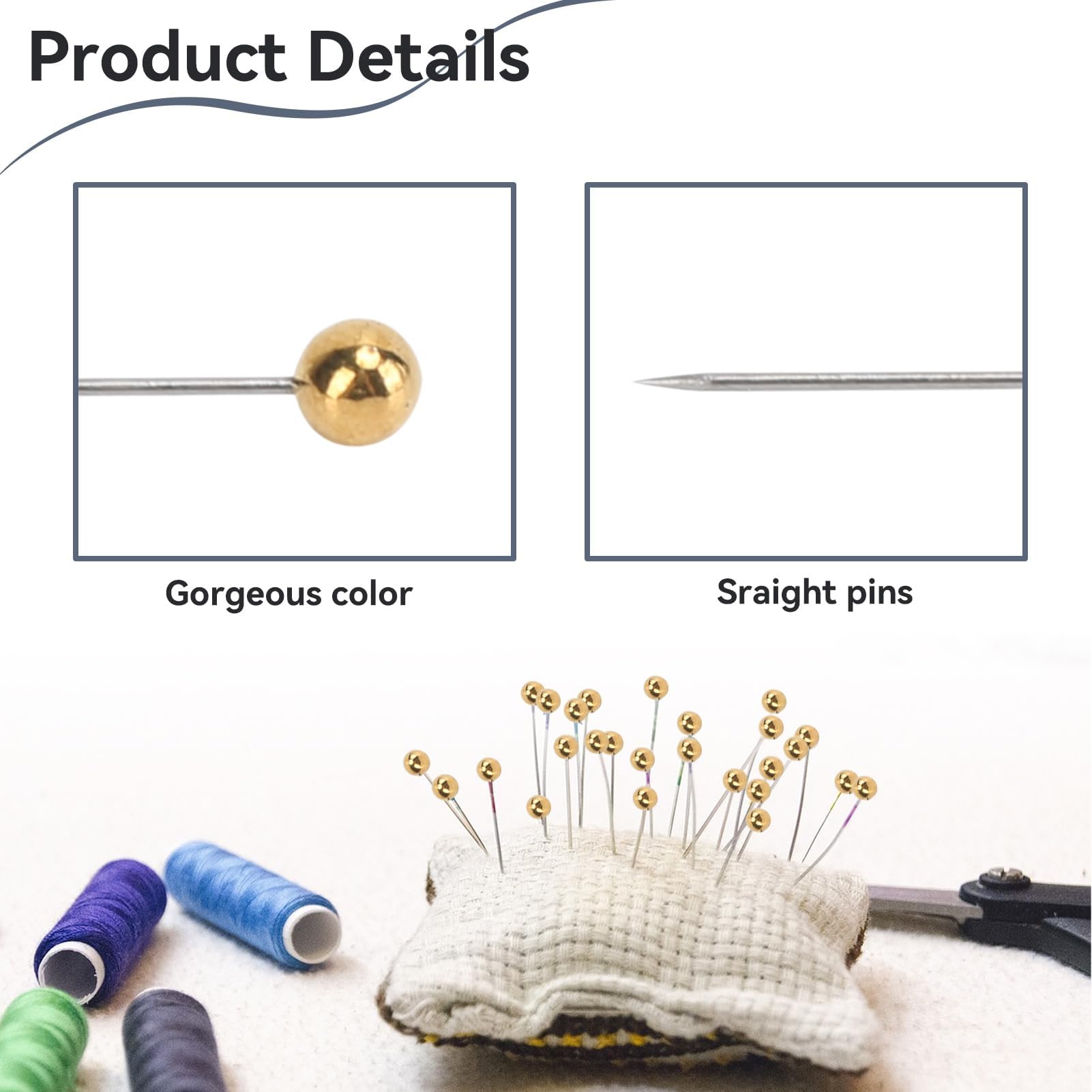 200Pcs Gold Ball Head Sewing Pins for Fabric Quilting & Crafting - Storage Box Included