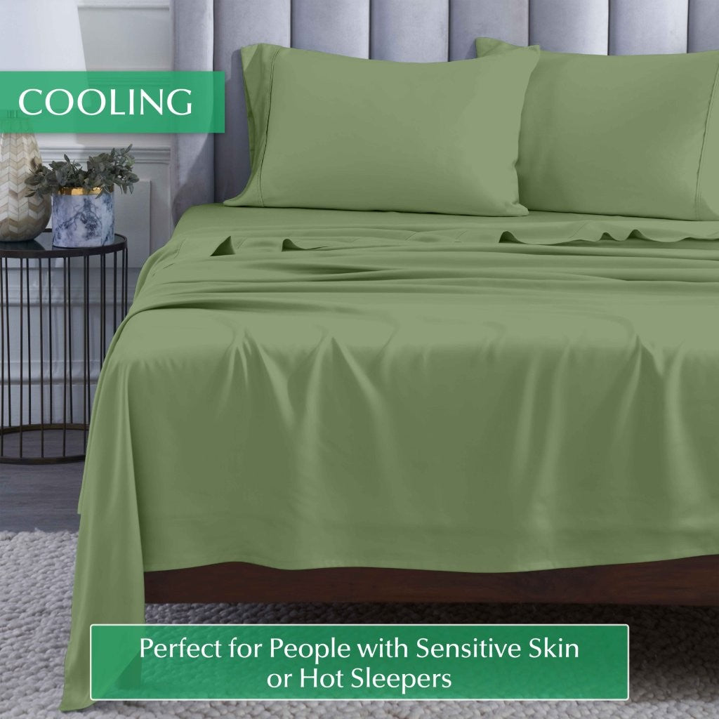 300 Thread Count Rayon Bamboo Deep Pocket Sheet Set - Ultra Soft & Breathable Bed Sheets for Queen Size Mattress - Perfect for Hot Sleepers & All-Season Comfort