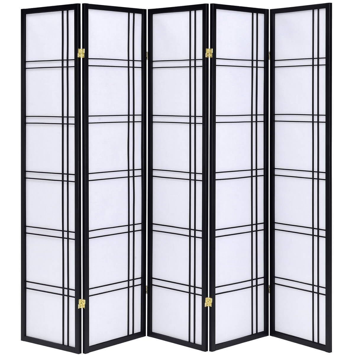 Legacy Decor 5-Panel Room Divider Privacy Screen - 5.9 ft Tall x 7.3 ft Wide Black Lattice Design for Home, Office & Outdoor Space Separation
