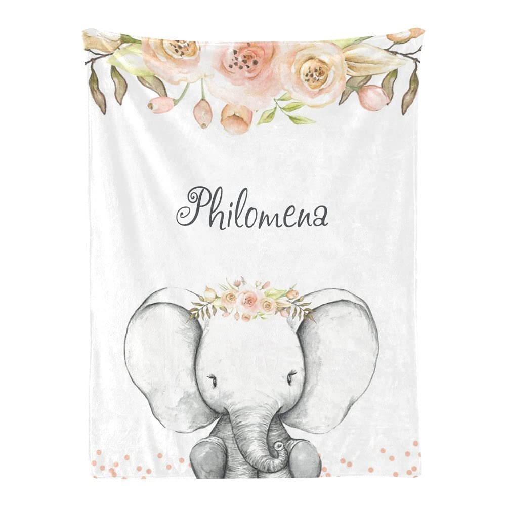 Custom Name Watercolor Elephant Baby Blanket - Soft Fleece Nursery Throw 30x40 Inches for Boys & Girls | Perfect for Baby Showers, Birthdays & Nursery Decor