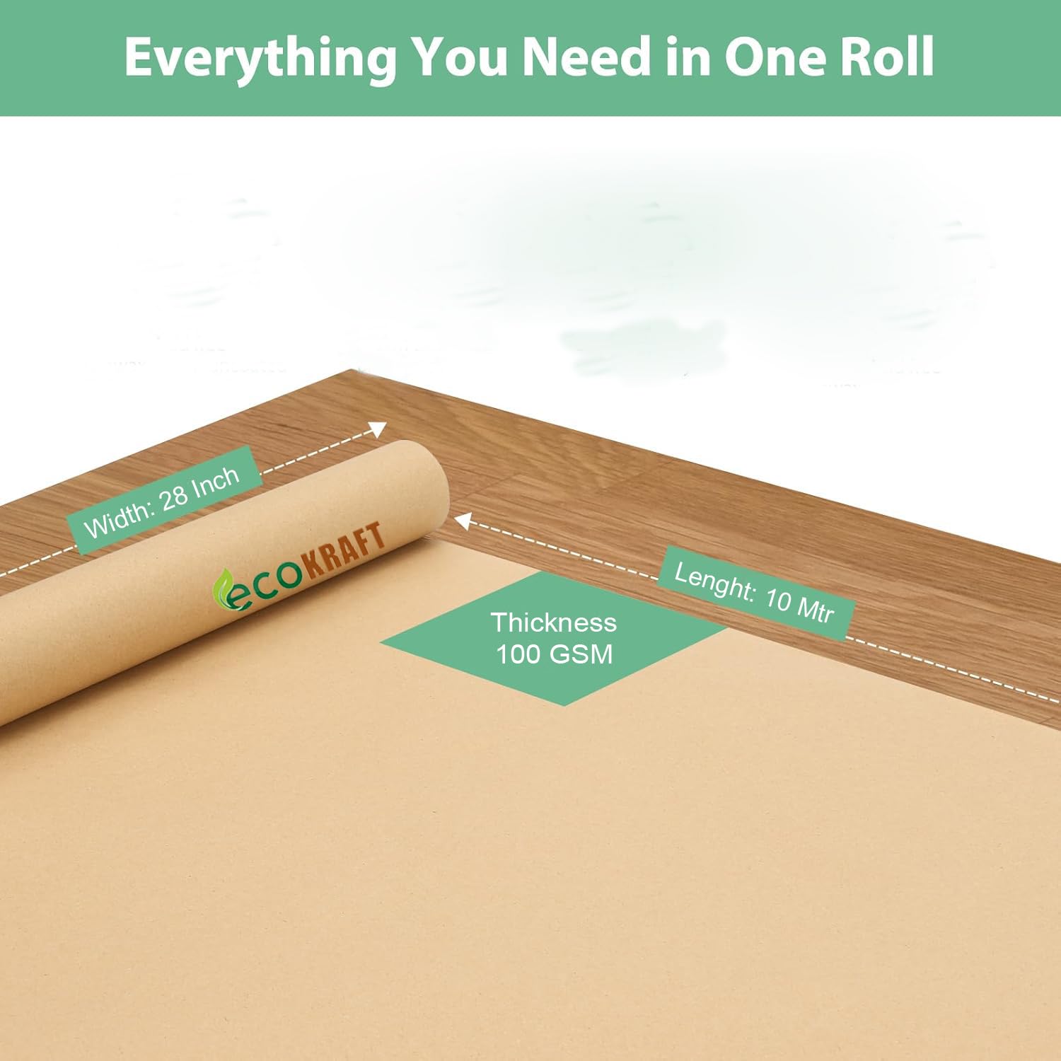 Eco-Friendly 28 Inch x 10 Meter Natural Kraft Paper Roll - 100 GSM Uncoated Brown Wrapping Paper for Shipping, Gift Wrapping, Arts & Crafts, DIY Projects | Perfect for Eco-Conscious Packaging & Home Decor