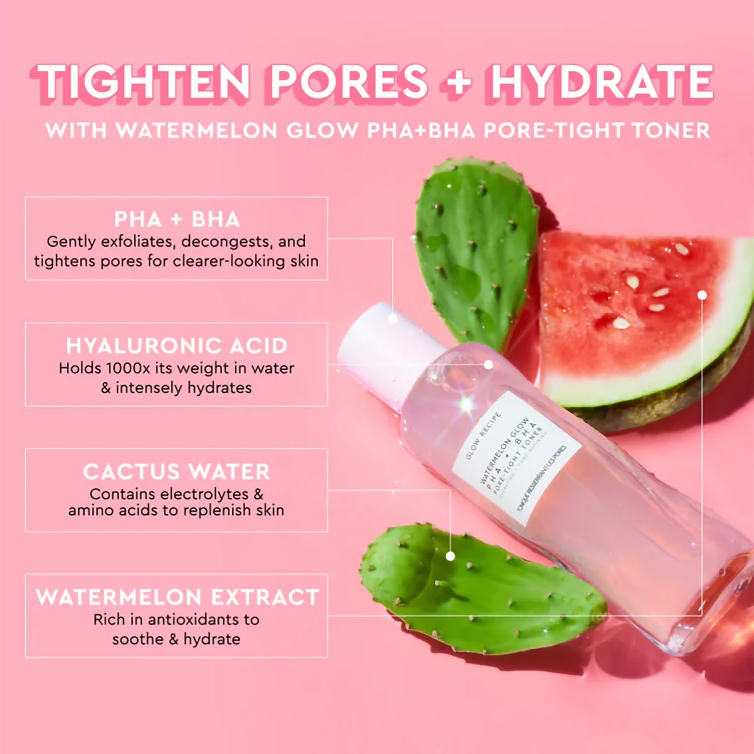 Glow Recipe Watermelon Glow PHA+BHA Pore Minimizing Toner with Hyaluronic Acid & Watermelon Glow Pink Juice Hydrating Moisturizer Set - 150ml + 50ml - Korean Skincare for Dry, Oily & Combination Skin - Perfect for Daily Hydration & Pore Refining Routine