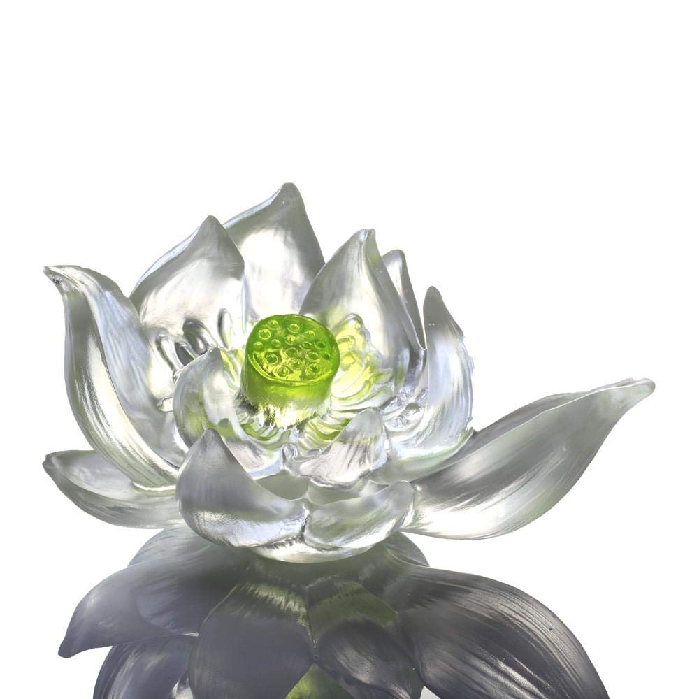 Green Clear Crystal Lotus Flower Art - Handcrafted Zen Decor for Home, Office & Meditation Spaces - Perfect for Relaxation & Feng Shui