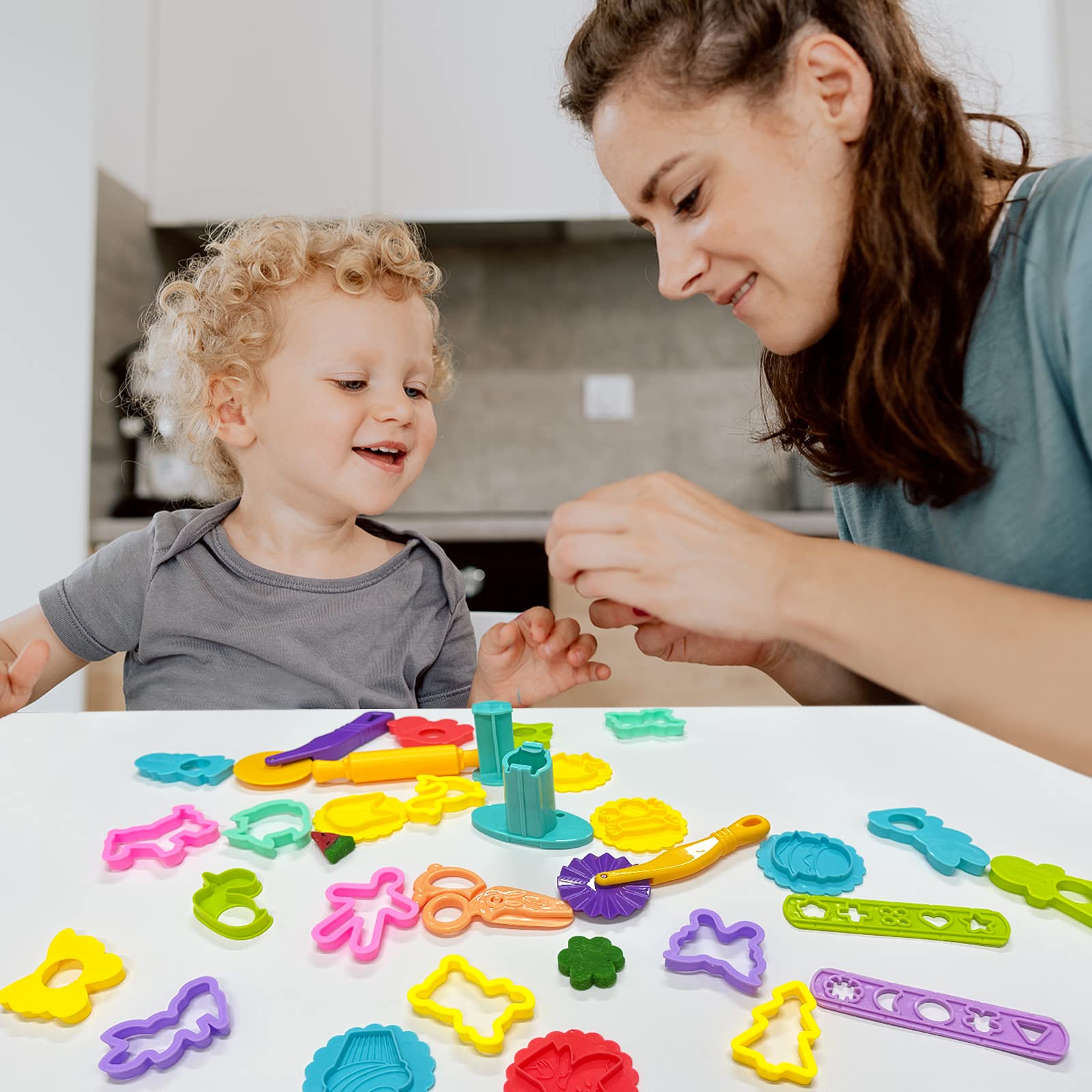 Kids Dough Tools Set - 24-Piece Playdough Accessories with Molds, Cutters, Roller, Rolling Pins & Safety Scissors | Creative Learning Toy for Toddlers Ages 2-8 | Perfect for Birthday Parties, Classroom Activities & Sensory Play