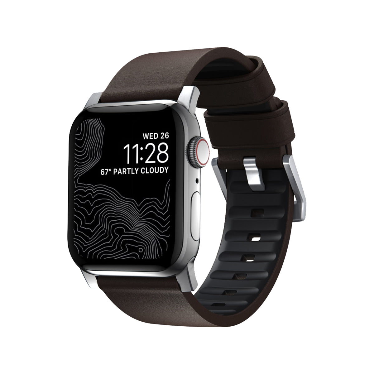 Nomad Active Band Pro 40mm / 41mm Silver Stainless Steel with Genuine Brown Leather Strap - Compatible with Apple Watch for Workout, Travel & Everyday Wear