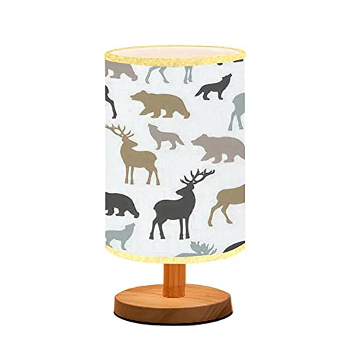 Minimalist Wooden Nightstand Lamp with Flaxen Fabric Shade - Deer Silhouette Forest Animal Design for Bedroom, Living Room & Nursery - Perfect for Reading, Breastfeeding & Cozy Ambience