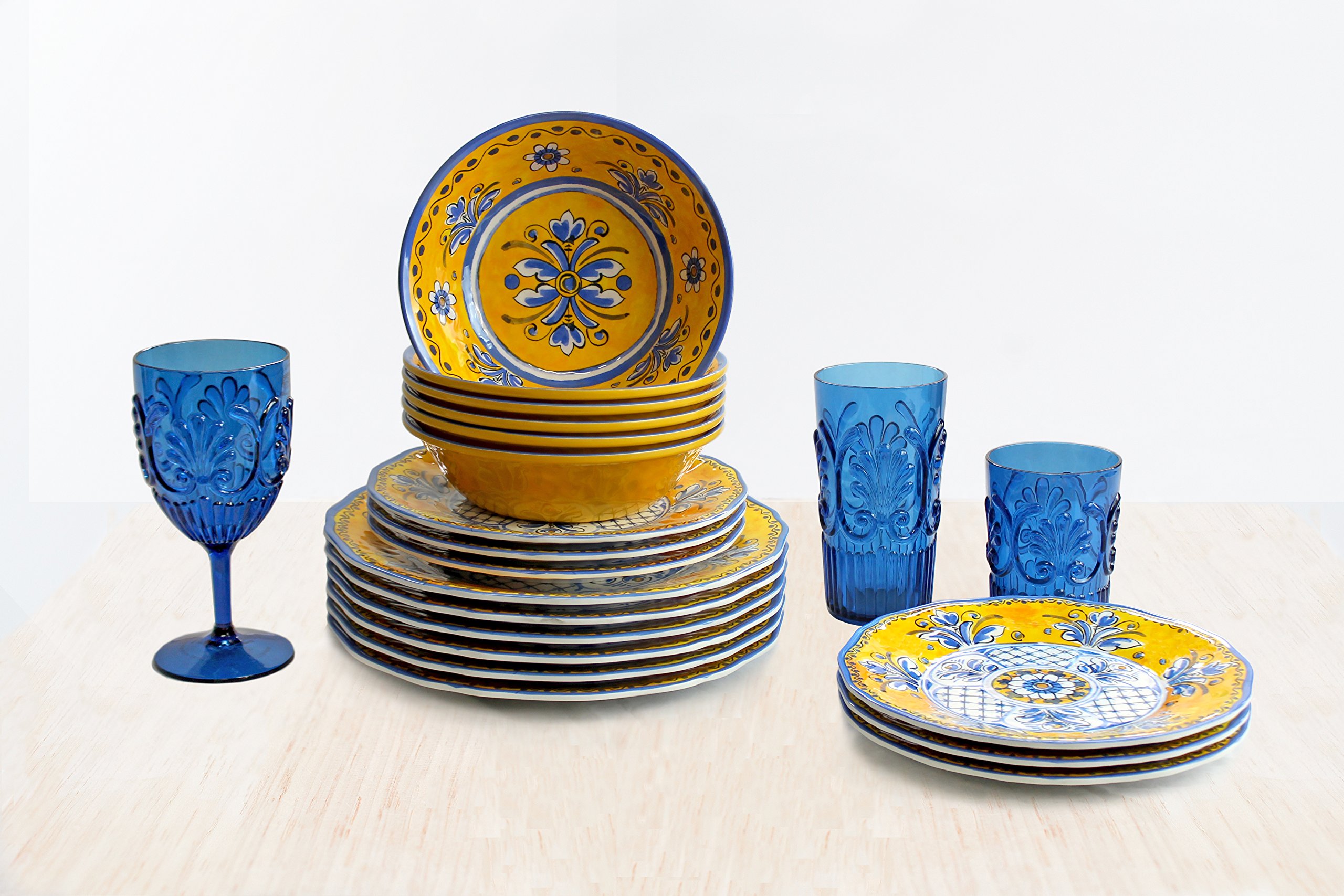 Le Cadeaux 18-Piece Luxury Melamine Dinnerware Set - Service for 6 (Benidorm Collection) - Shatterproof & Elegant Tableware for Indoor/Outdoor Dining, Entertaining & Special Occasions
