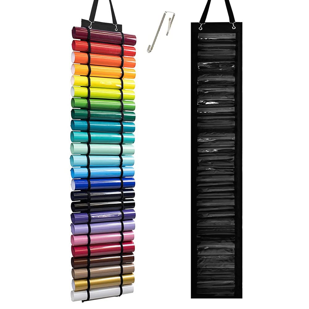 Likense Vinyl Roll Holder - 24 Compartment Vinyl Storage Organizer for Cricut, Silhouette | Wall Mount, Door & Closet Hanging | Space Saving Craft Room Organization for DIY Projects & Scrapbooking