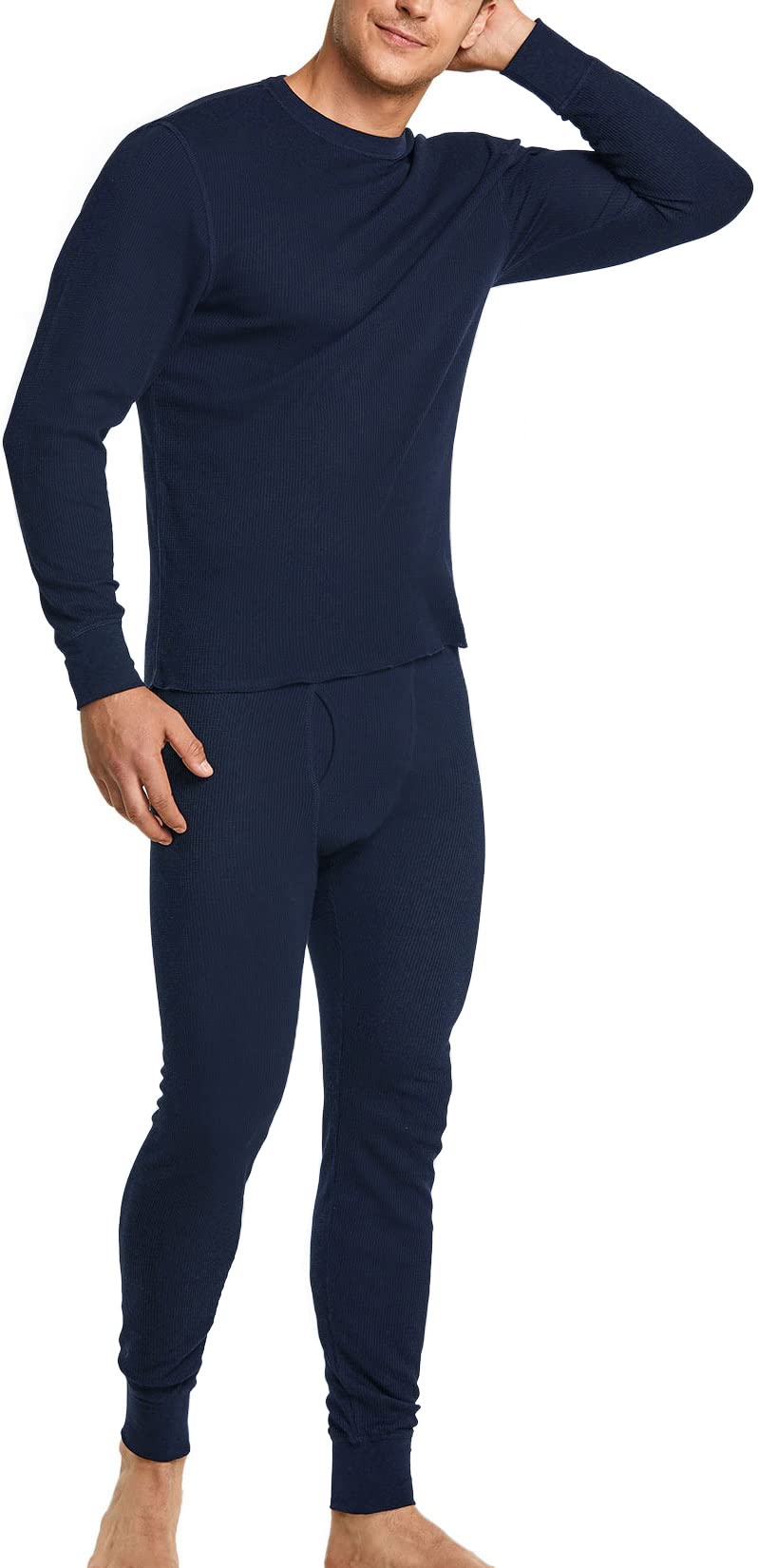 CQR Men's Thermal Underwear Set - Midweight Waffle Knit Thermal Top & Bottom for Winter, Cold Weather Long Johns with Fly Opening - Perfect for Skiing, Hiking & Outdoor Activities