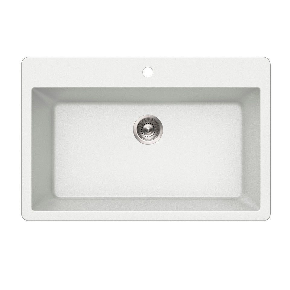 Houzer Quartztone Series 33 Granite Composite Topmount Single Bowl Kitchen Sink - V 300 CLOUD | Durable & Stylish for Modern Kitchens, Perfect for Cooking & Cleaning Tasks