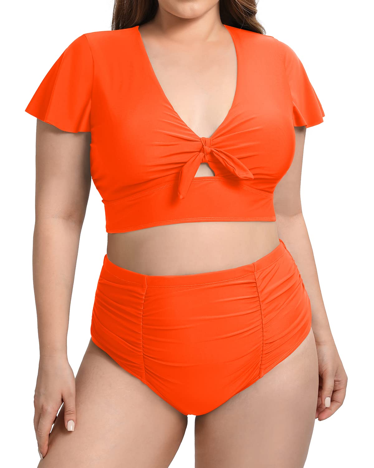 Yonique Women's Plus Size High Waisted Bikini Set - Tummy Control Two Piece Swimwear with Short Sleeves | Perfect for Beach Vacations, Pool Parties & Summer Getaways