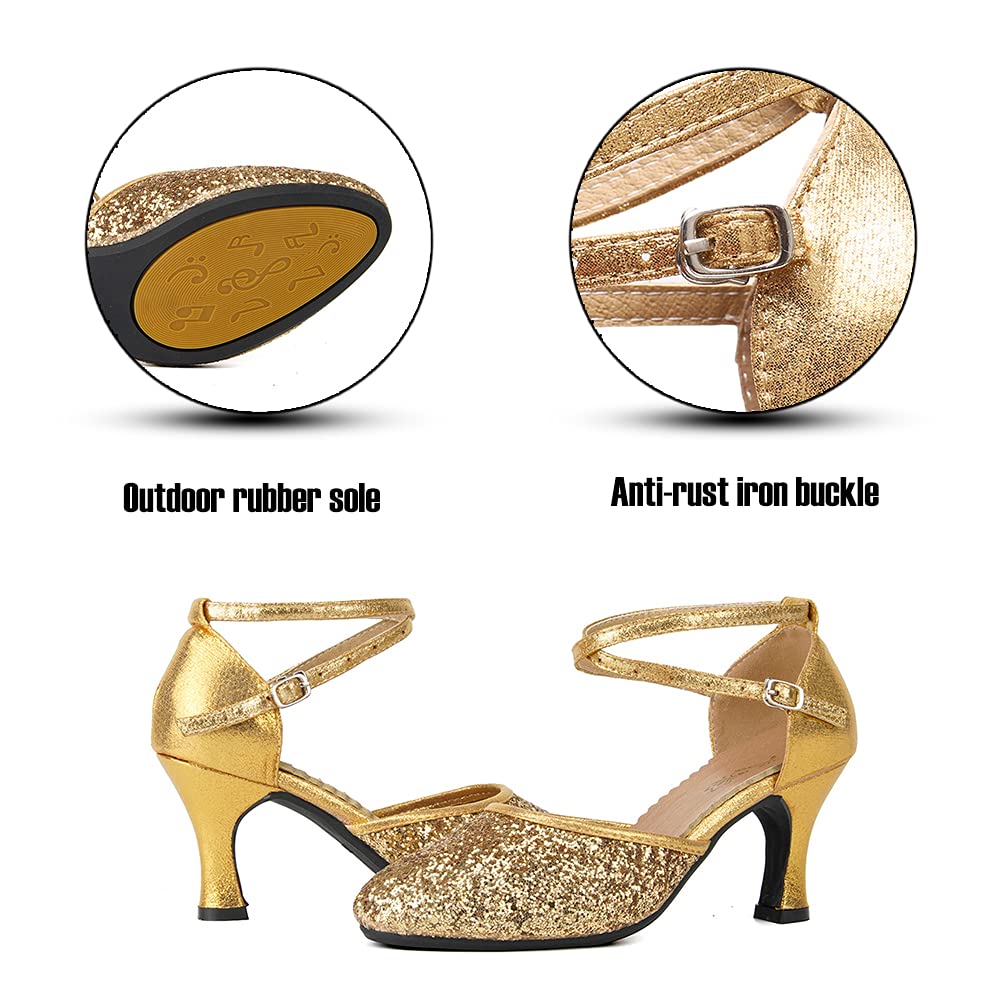 SWDZM Sparkly Latin Dance Shoes for Women - Closed Toe Ballroom Salsa Heels 3 Inch | Professional Dance Shoes for Salsa, Tango, Bachata | Perfect for Performances, Weddings & Parties
