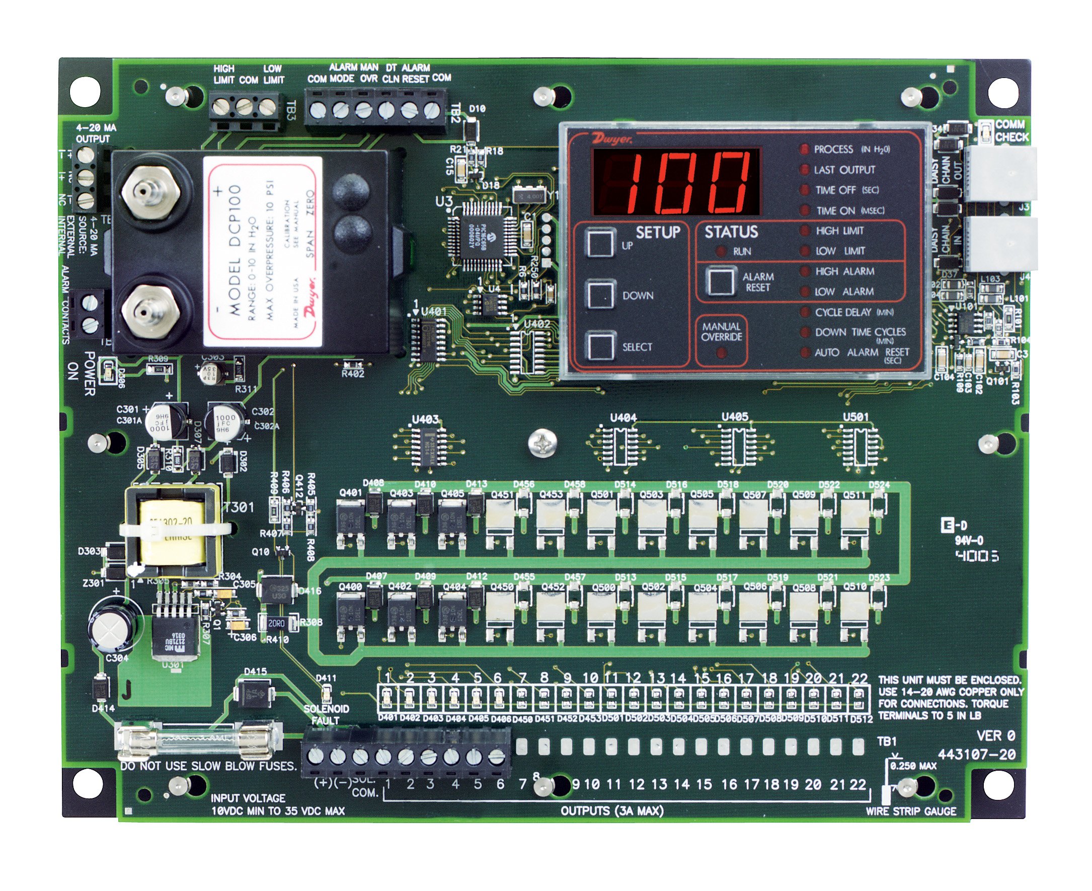 Dwyer® DCT1022DC Dust Collector Timer Controller - 22 Channel Master Control for Low Voltage Applications | Ideal for Industrial Dust Collection Systems & Workshop Air Filtration