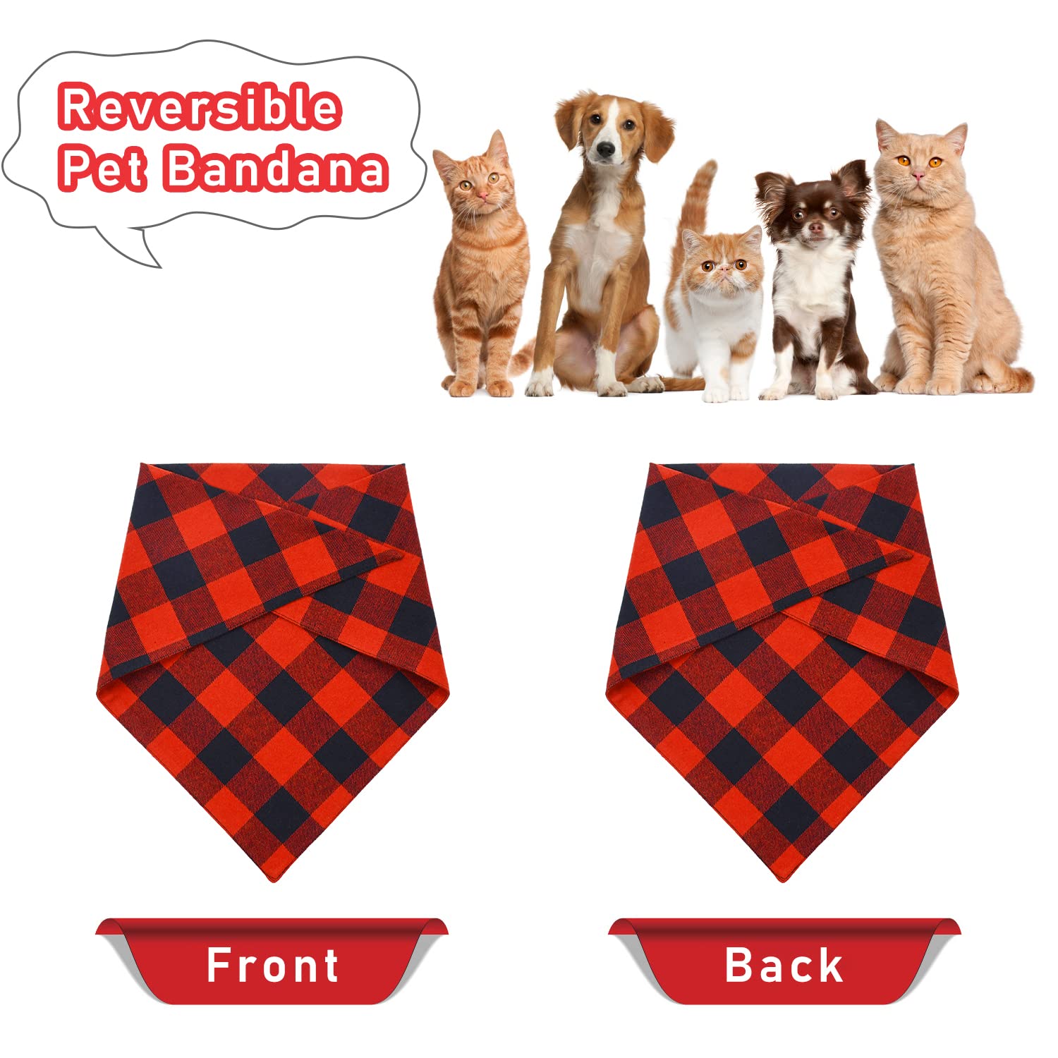 Malier 2 Pack Christmas Dog Bandanas - Classic Buffalo Red Plaid Pet Scarves for Small & Large Dogs | Festive Holiday Pet Accessories & Costume Outfits (Red + Red Plaid, Small) - Perfect for Christmas Photos, Parties & Seasonal Pet Fashion