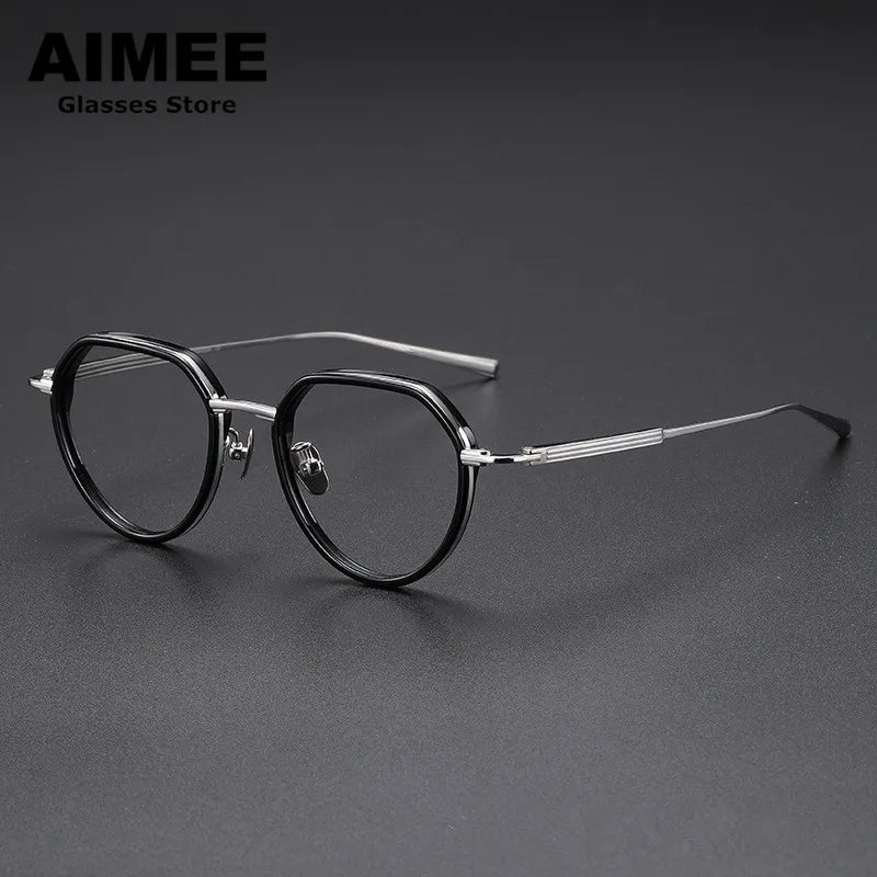 Unisex Full Rim Flat Top Round Titanium Acetate Eyeglasses 6701 - Lightweight & Durable Frame for Men & Women - Perfect for Reading, Work & Daily Wear