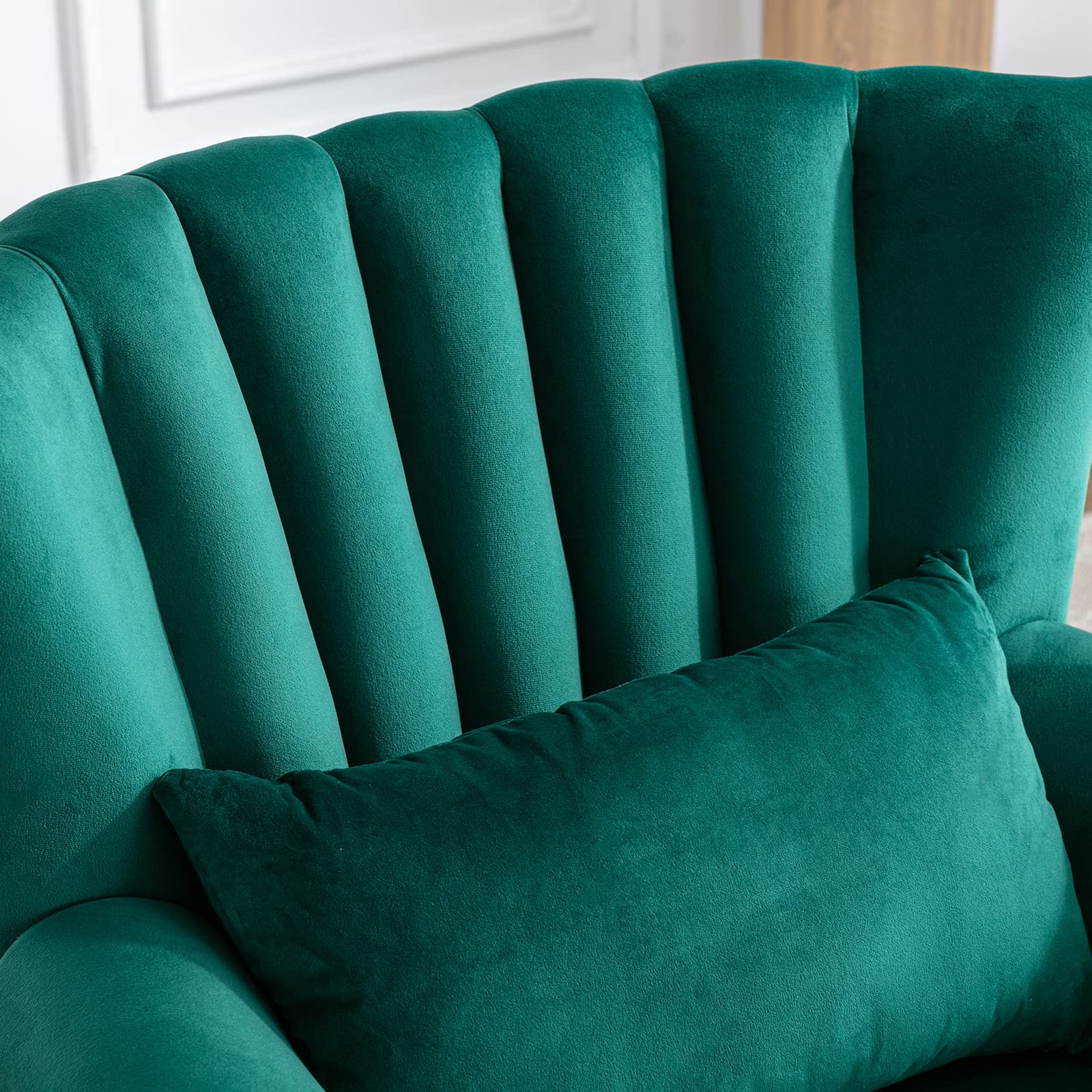 Midcentury Modern Accent Reading Arm Chair - Tufted Wingback Club Chair with Velvet Upholstery for Living Room, Bedroom & Reception - Comfy Corner Sofa Chair for Relaxing & Waiting Areas