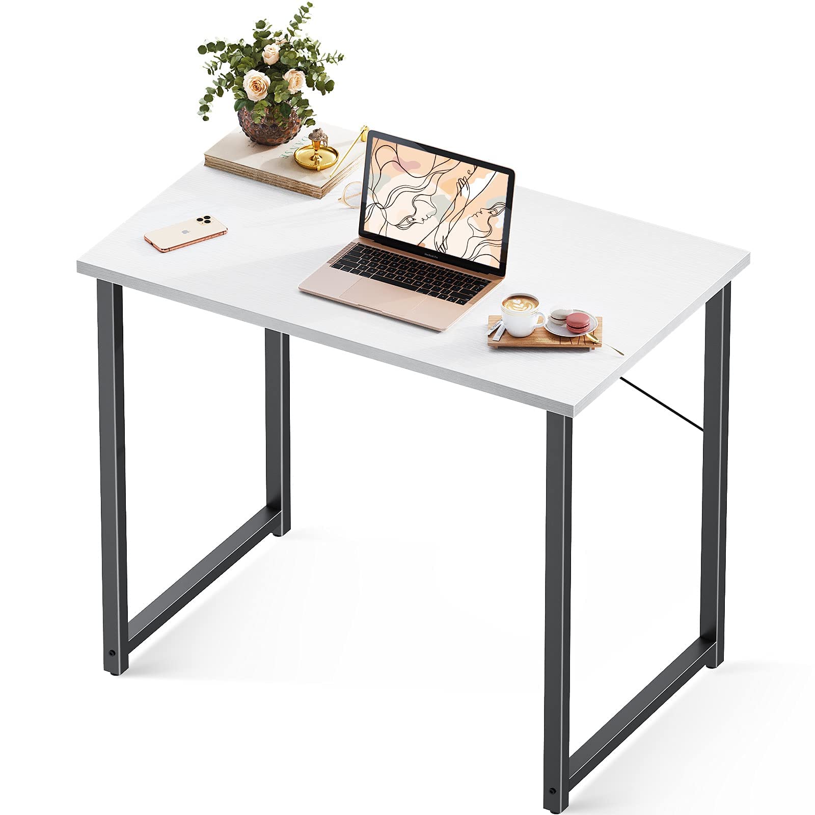 Coleshome 31-inch Small Computer Desk for Students - Compact Writing Desk for Home Office, Study & Small Spaces - White Desktop with Black Edge - Perfect for Kids' Room, Dorm & Workspace