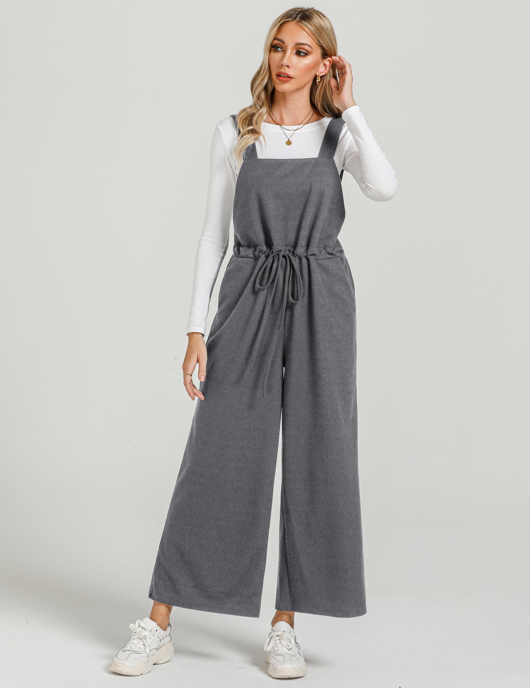 Luvamia Women's Loose Fit Waffle Knit Jumpsuit - Baggy Wide Leg Overalls Romper with Long Pants for Casual Comfort | Perfect for Everyday Wear, Weekend Outings & Relaxing at Home