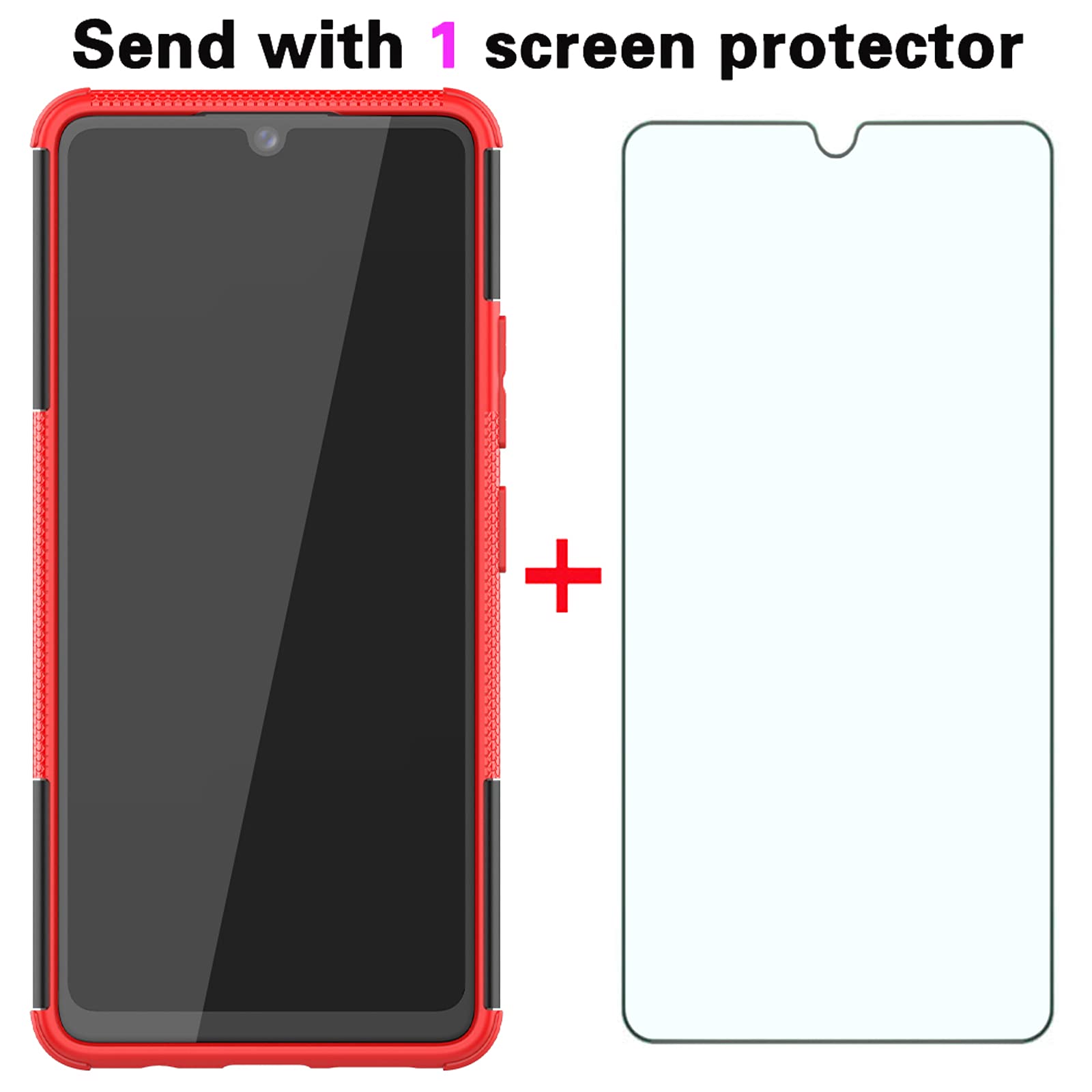 Samsung Galaxy A42 5G Phone Case with Tempered Glass Screen Protector, Kickstand & Rugged Hybrid Cover - Shockproof Protective Case for Men & Women (Black/Red) - Perfect for Work, Travel & Outdoor Activities