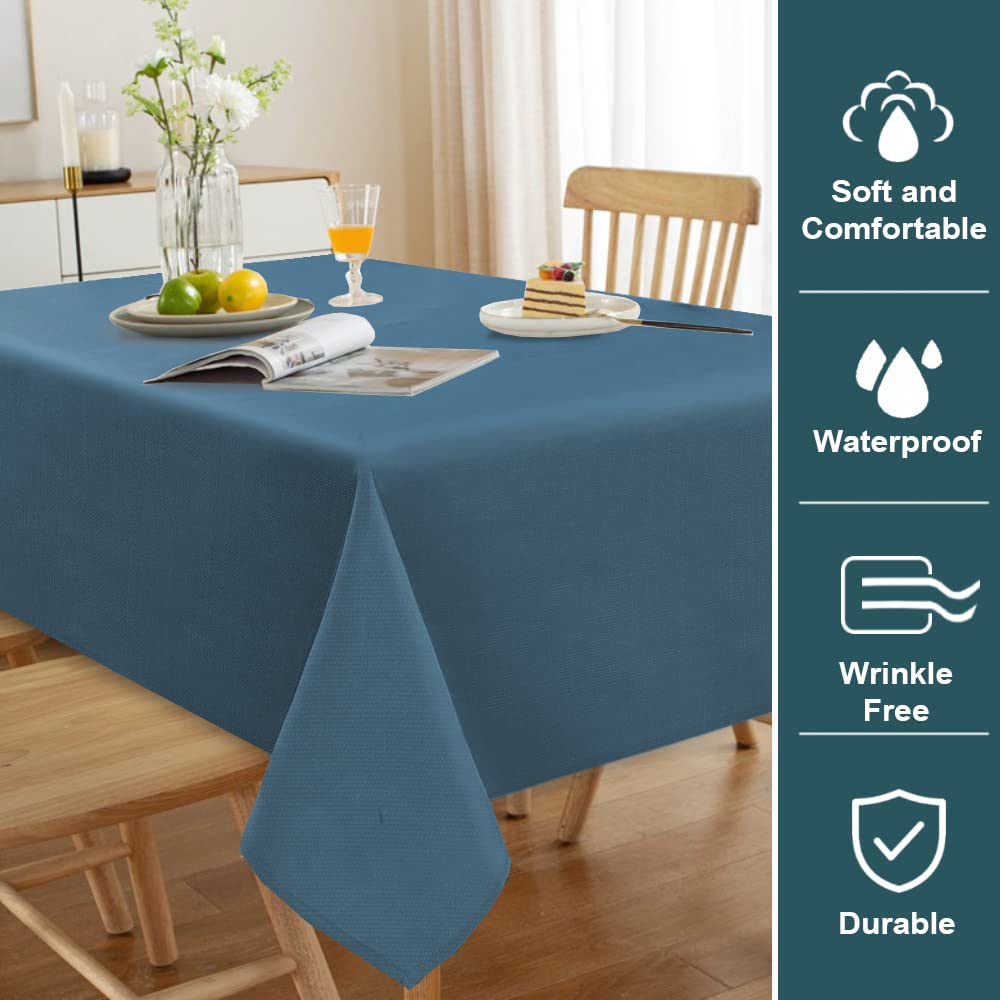 FantasDecor Rectangle Tablecloth 54 x 80 Inch - Wrinkle Resistant Waterproof Linen Fabric Cover for Dining Room, Kitchen & Outdoor Use - Ink Blue Table Cover for Parties, Picnics & Everyday Dining