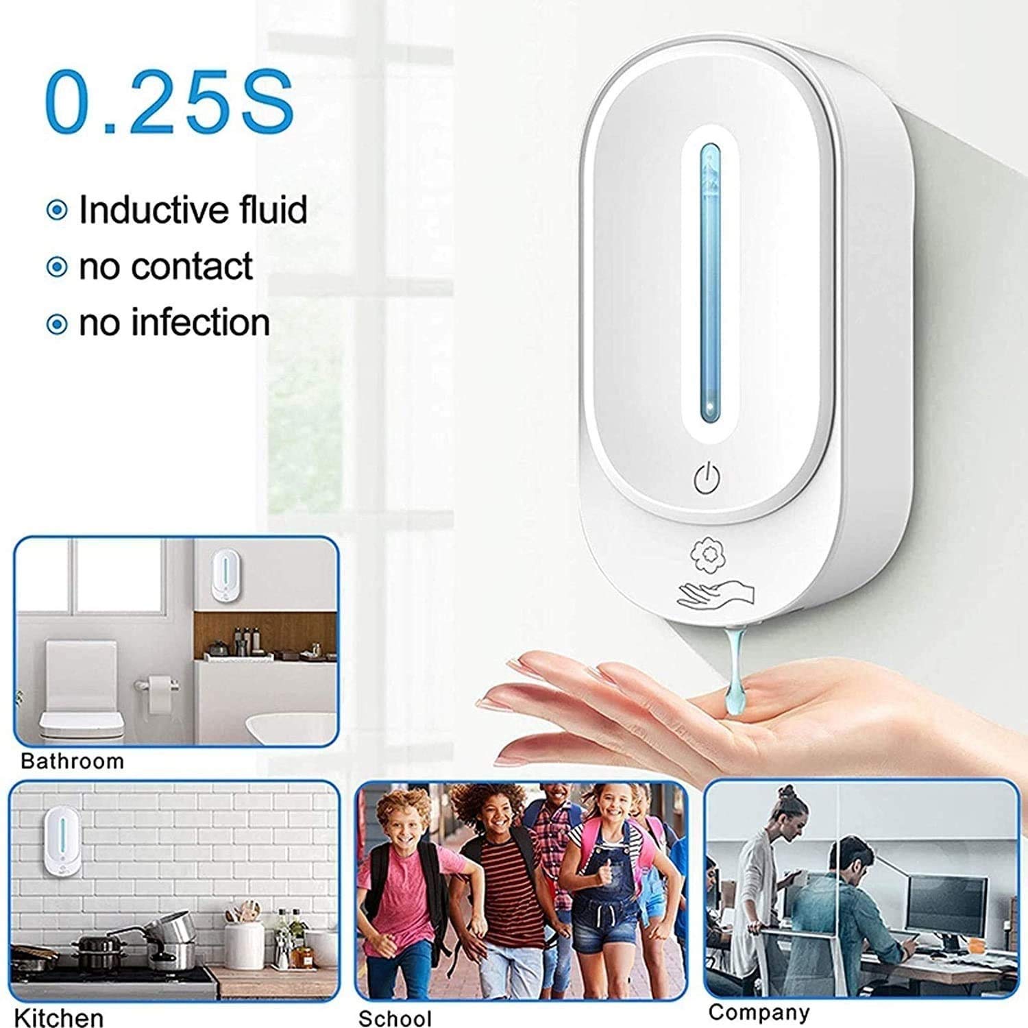 Wall Mounted Commercial Automatic Liquid Soap Dispenser - 12oz/350ml Large Capacity Touchless Soap Dispenser for Bathroom, Kitchen, Office, School, Hospital & Restaurant Use