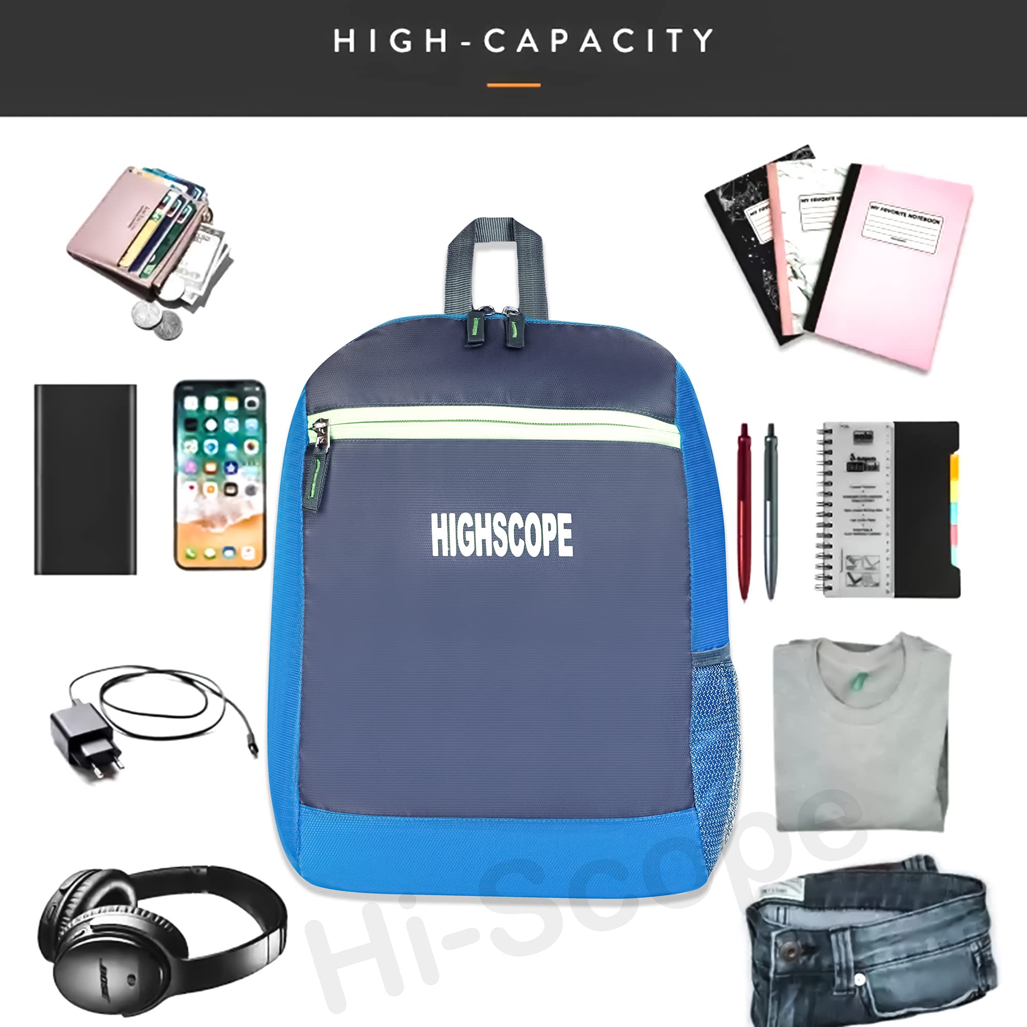 HighScope Durable Waterproof Backpack for School, College, Tuition & Daily Use - Perfect for Students, Travel & Work Commute