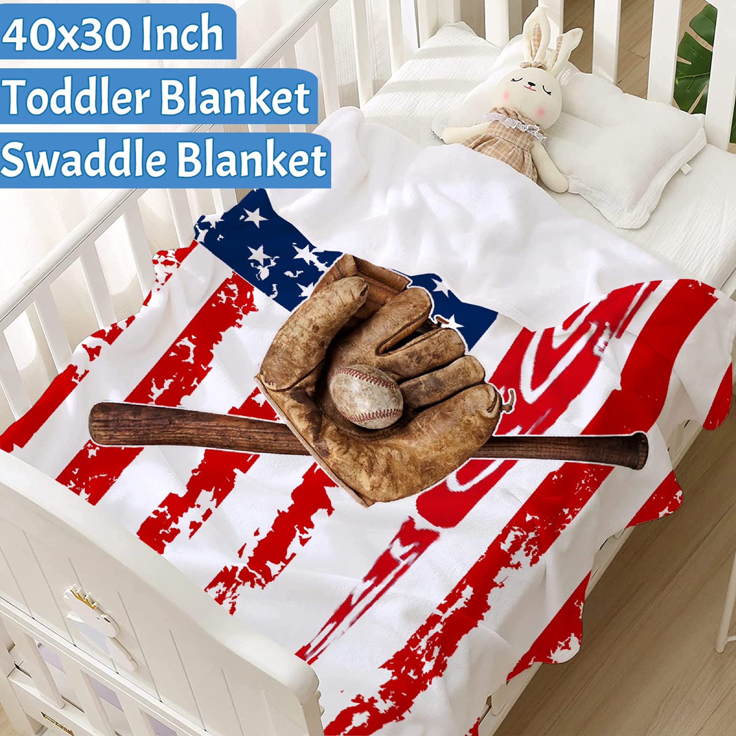 Baseball America Flag Throw Blanket - Lightweight Plush Soft Cozy Blanket 60
