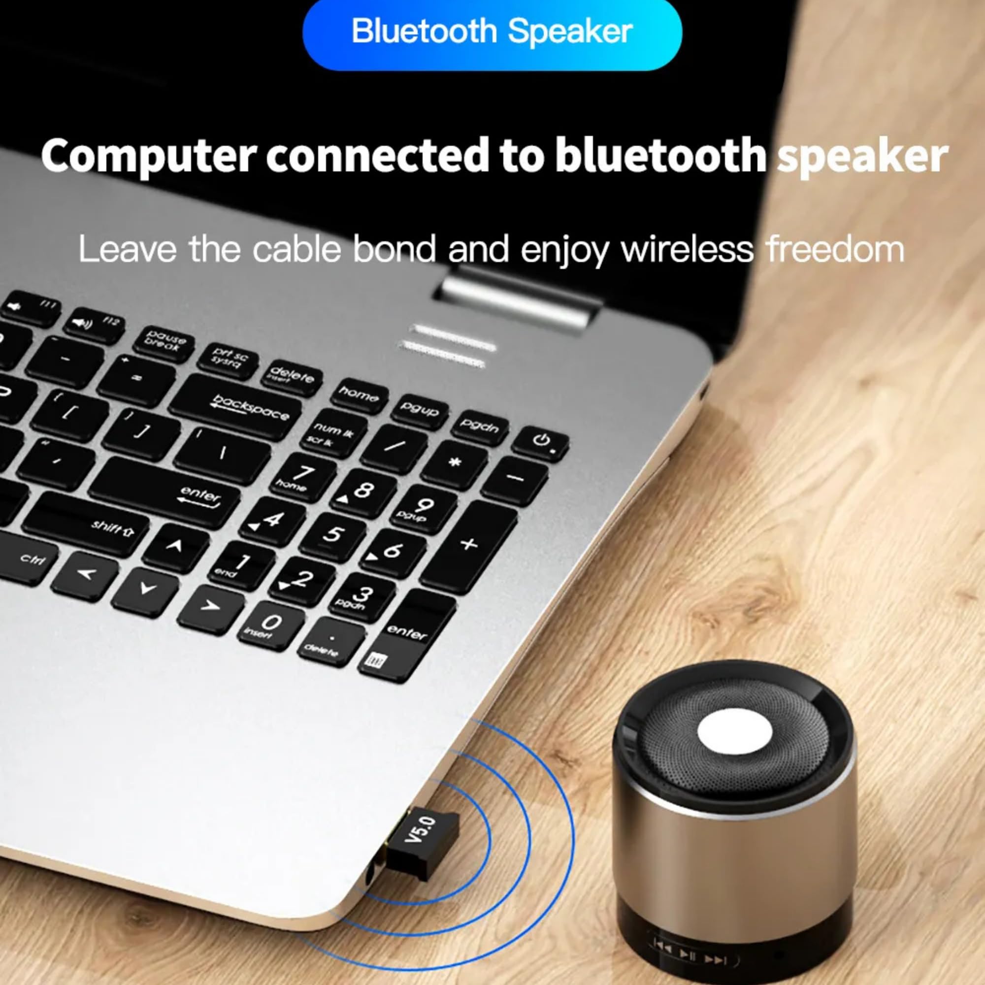 Nano USB Bluetooth 5.0 Adapter - Mini Wireless Dongle for PC/Laptop, Headphones, Speakers, Keyboard, Mouse & Printer - Long Range Plug & Play Receiver for Windows 10/8/7/XP - Perfect for Home Office, Gaming & Multimedia Streaming