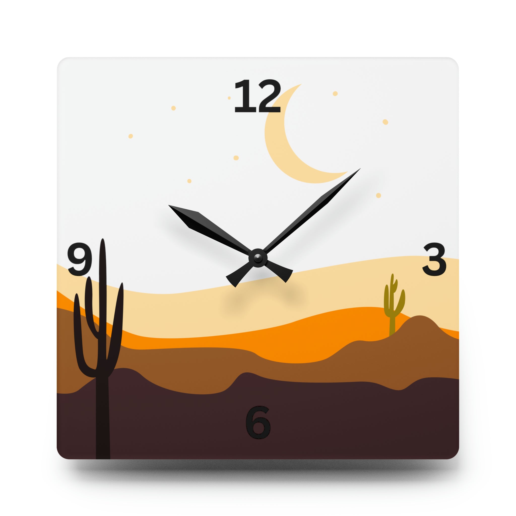 Desert Serenity Cactus Acrylic Wall Clock - Unique Southwestern Home Decor for Living Room, Bedroom or Office - Round or Square Modern Wall Art