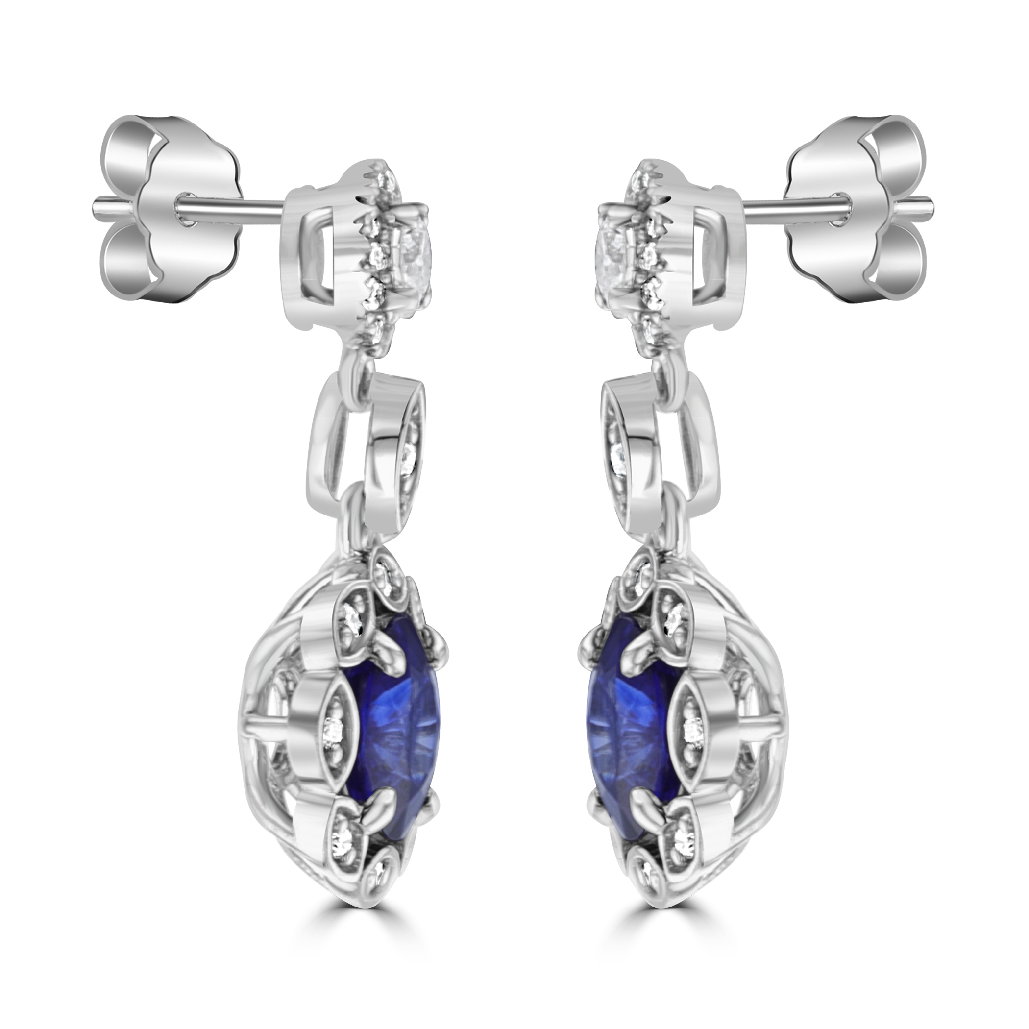 2.60 CTW Sapphire & 0.54 CTW Diamond Halo Drop Earrings for Women - Elegant Dangling Jewelry for Weddings, Parties & Special Occasions