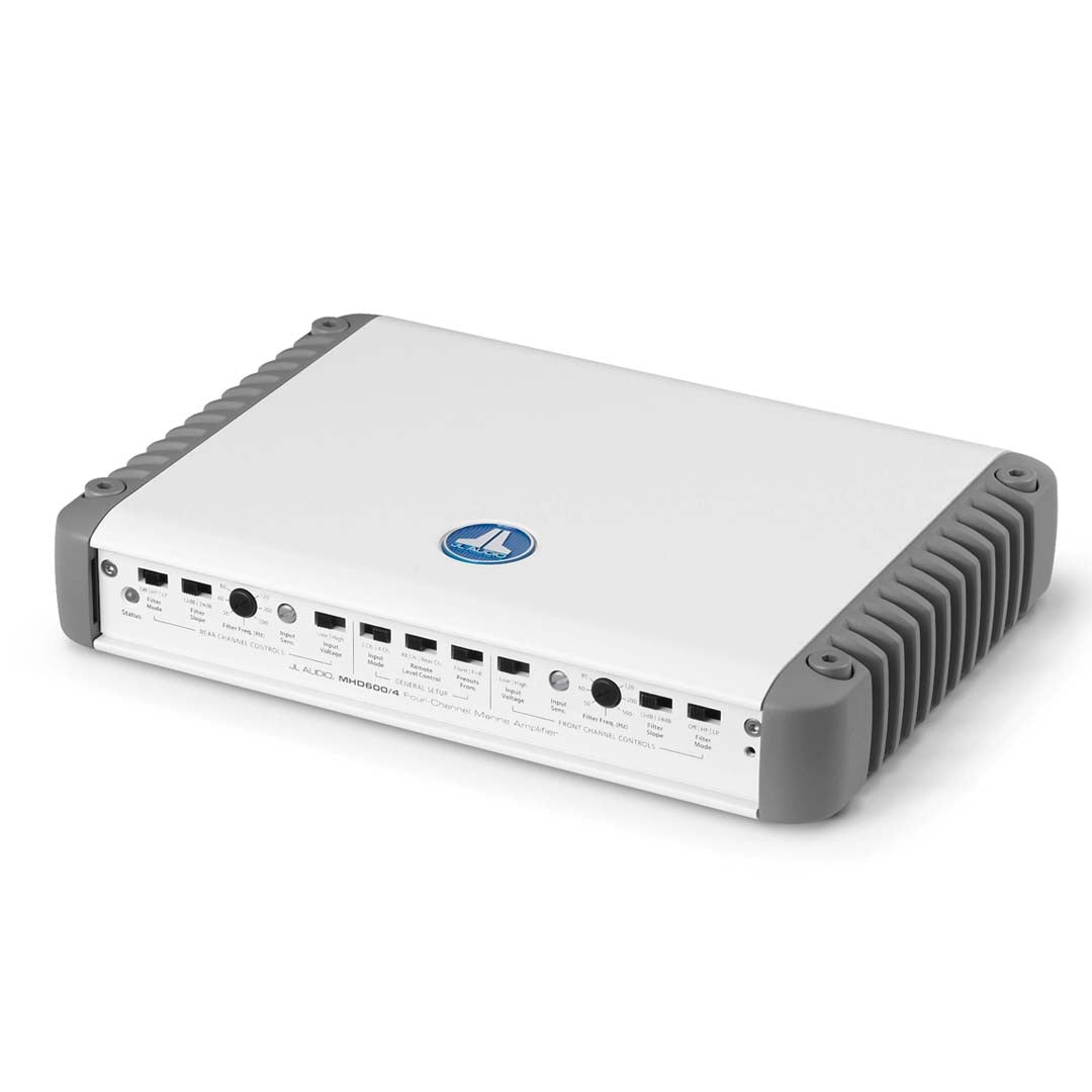 JL Audio MHD600/4 M Series 4-Channel Class D Marine Amplifier - 600W Full Range Power for Boats, Yachts & Watercraft - Perfect for Marine Audio Systems & Outdoor Entertainment
