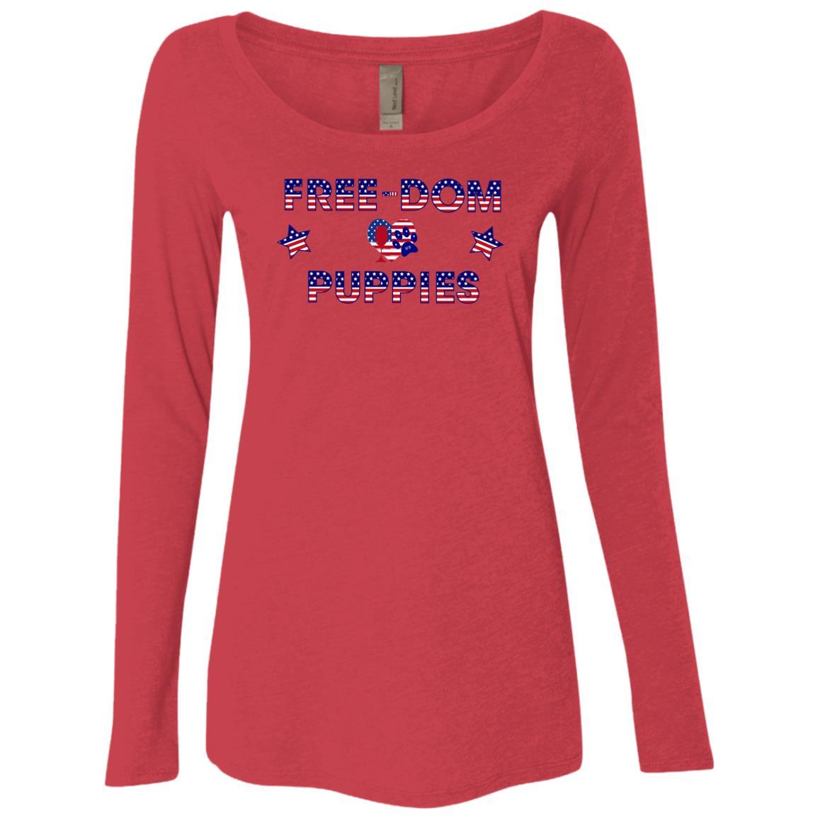 WineyBitches.Co Free Dom Puppies Women's Tri-Blend Long Sleeve Scoop Neck T-Shirt - Soft Comfort Fit for Casual Wear, Lounging & Everyday Outfits