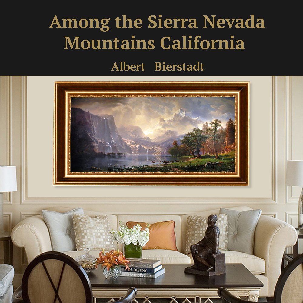 EliteArt Albert Bierstadt 'Among the Sierra Nevada Mountains, California' (1868) Oil Painting Reproduction - 20x30 Inch Framed Giclee Canvas Wall Art for Living Room, Office & Home Decor