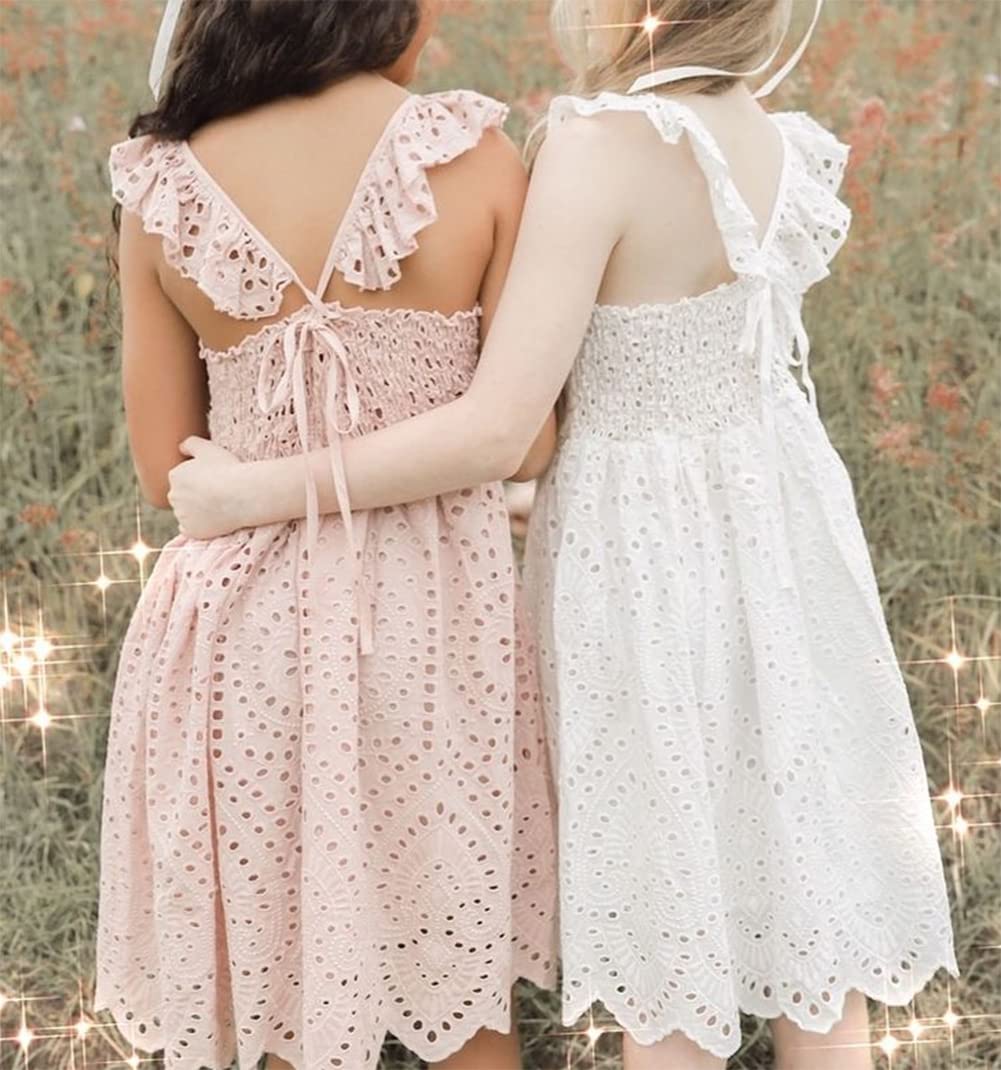 Boho Linen Lace Baby Girl Dress - Toddler Summer Sundress Outfit for Girls | Perfect for Beach, Party & Outdoor Play