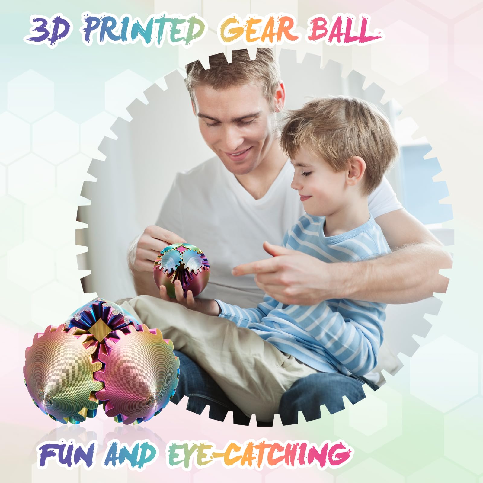 3D Printed Gear Ball - Steampunk Fidget Toy for Adults & Kids, Stress Relief Spin Cube, Easter Basket Stuffers | Perfect for Anxiety Relief, Office Desk Toys & Sensory Play